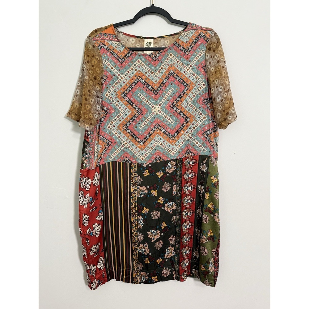 Anthropologie Tiny Patchwork Tunic Dress Sz S Boho Mixed Print Shift Oversized - Picture 2 of 9